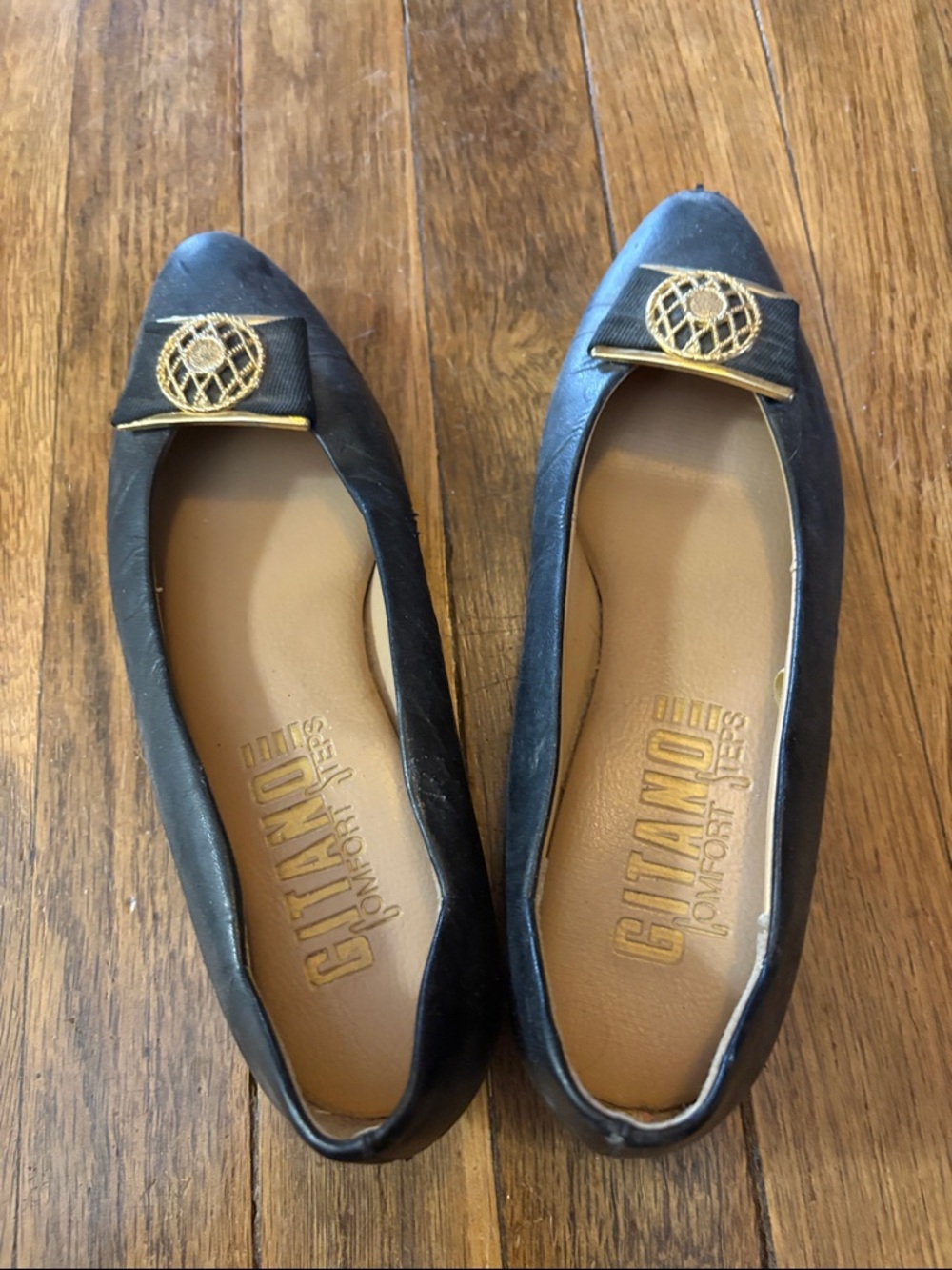 Gitano Black Flats with Gold Emblem
